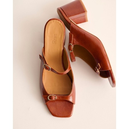 Mules Joane vernis froissé cognac l'achat 