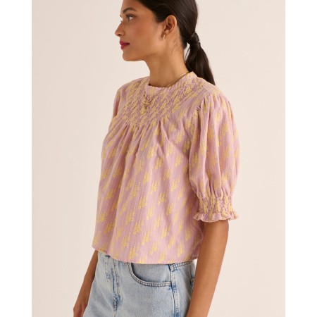 Blouse Amicie broderie rose et jaune outlet