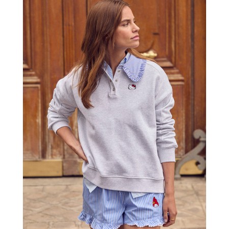 Sweat-shirt Tammy gris et rayures bleu Hello Kitty basket pas cher