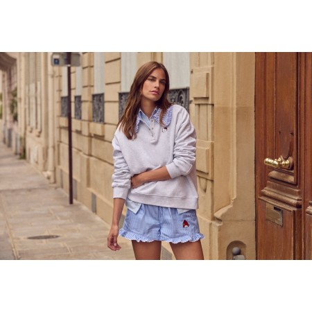 Sweat-shirt Tammy gris et rayures bleu Hello Kitty basket pas cher