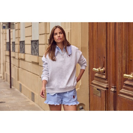 Sweat-shirt Tammy gris et rayures bleu Hello Kitty basket pas cher