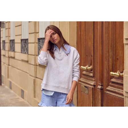 Sweat-shirt Tammy gris et rayures bleu Hello Kitty basket pas cher