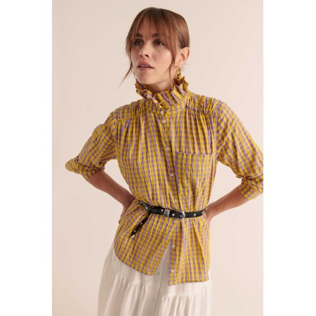 Chemise Léonor vichy jaune et violet Livraison rapide