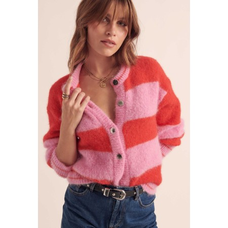 Cardigan Douceur rayures rose et rouge prix