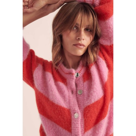 Cardigan Douceur rayures rose et rouge prix