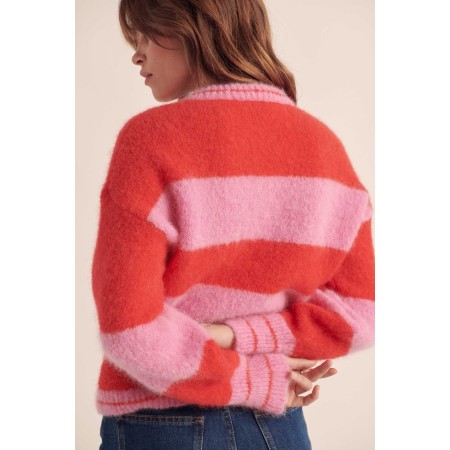 Cardigan Douceur rayures rose et rouge prix