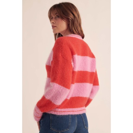 Cardigan Douceur rayures rose et rouge prix