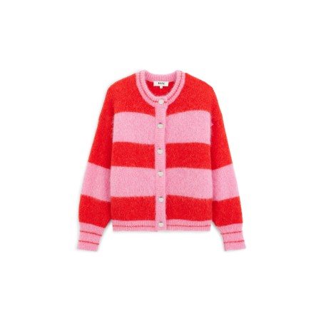 Cardigan Douceur rayures rose et rouge prix