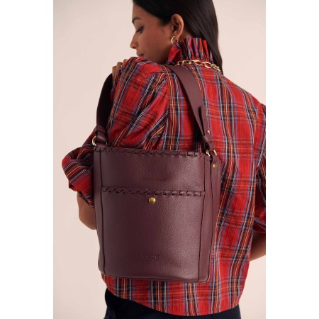 Sac Sofia tressé bordeaux intérieur bleu ciel en stock