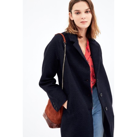 Benjamin navy jacquard coat brillant des détails fins