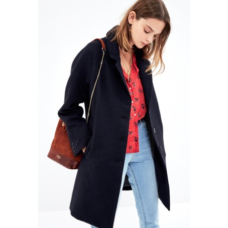 Benjamin navy jacquard coat brillant des détails fins