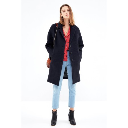 Benjamin navy jacquard coat brillant des détails fins