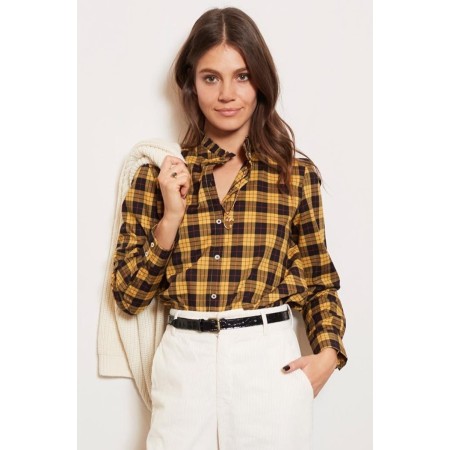 Checked yellow Lola shirt ouvre sa boutique