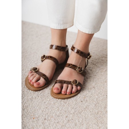 elia cognac embossed sandals livraison gratuite