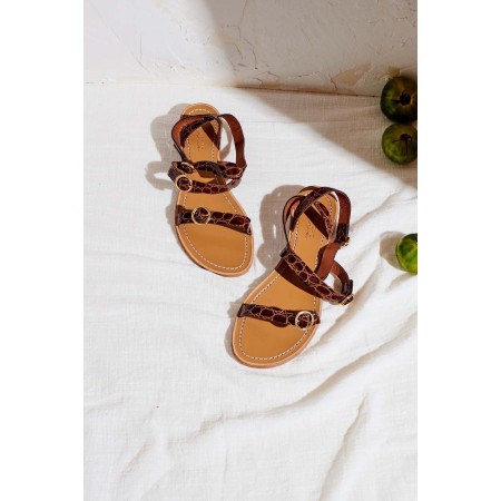 elia cognac embossed sandals livraison gratuite