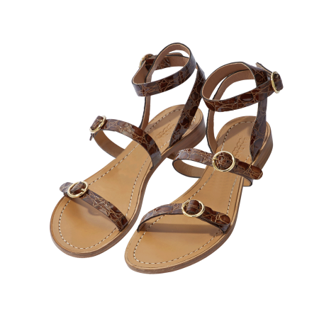 elia cognac embossed sandals livraison gratuite