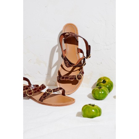 elia cognac embossed sandals livraison gratuite