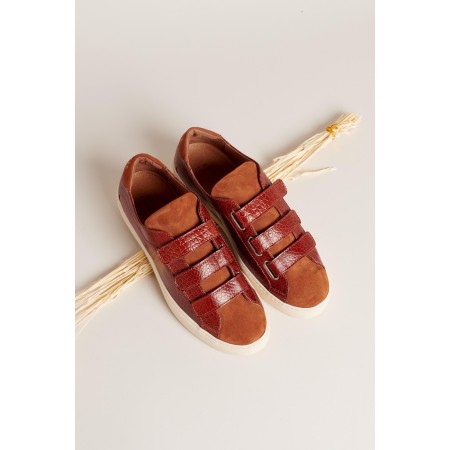 Honoré red and cognac velcro sneakers hantent personnes