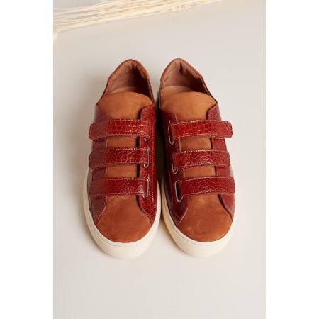 Honoré red and cognac velcro sneakers hantent personnes