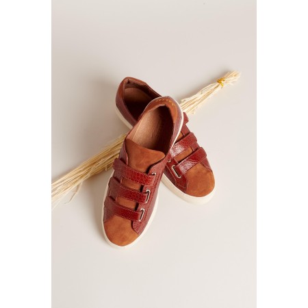 Honoré red and cognac velcro sneakers hantent personnes