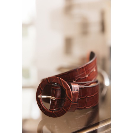 Embossed cognac Yacine belt livraison gratuite