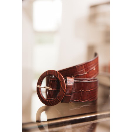 Embossed cognac Yacine belt livraison gratuite