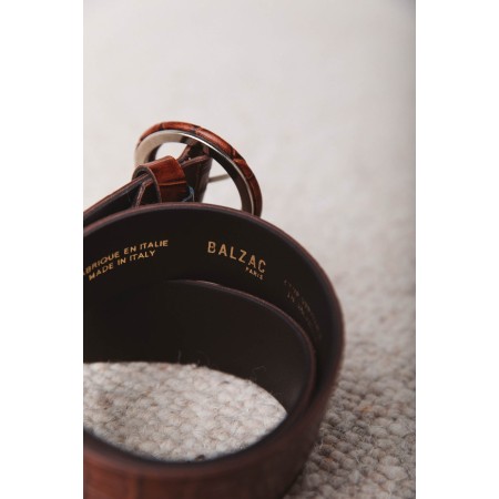 Embossed cognac Yacine belt livraison gratuite