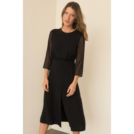 Bi-material black Angela dress français