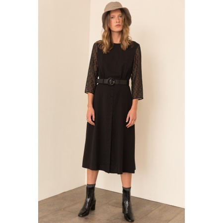 Bi-material black Angela dress français