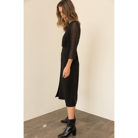 Bi-material black Angela dress français