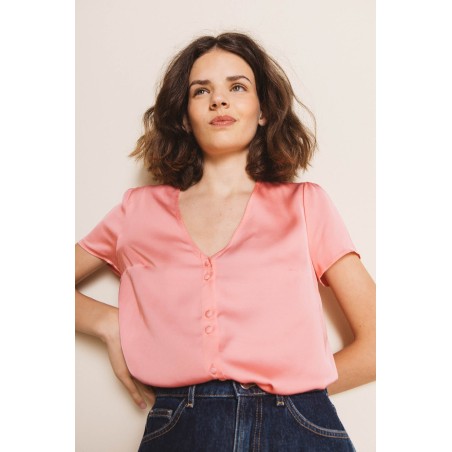 Serena pink satin shirt vente chaude votre 