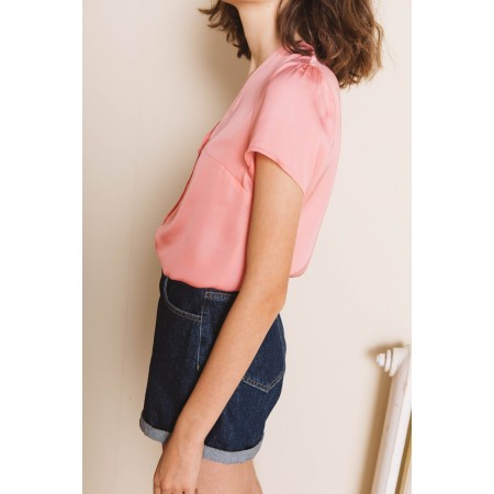 Serena pink satin shirt vente chaude votre 