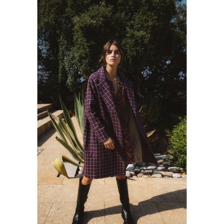 Lenny purple checked coat in recycled wool français