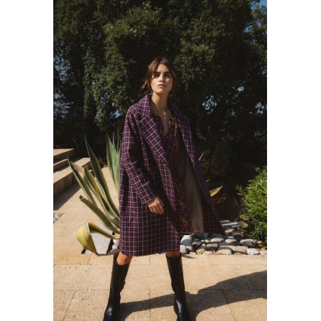 Lenny purple checked coat in recycled wool français