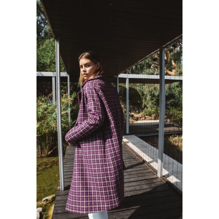 Lenny purple checked coat in recycled wool français