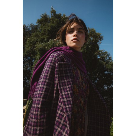 Lenny purple checked coat in recycled wool français