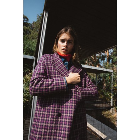 Lenny purple checked coat in recycled wool français