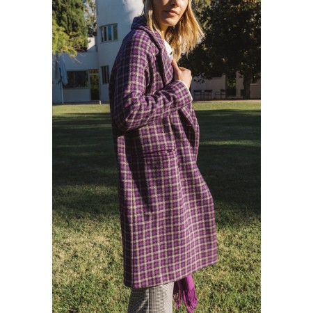 Lenny purple checked coat in recycled wool français