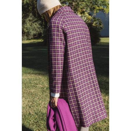 Lenny purple checked coat in recycled wool français