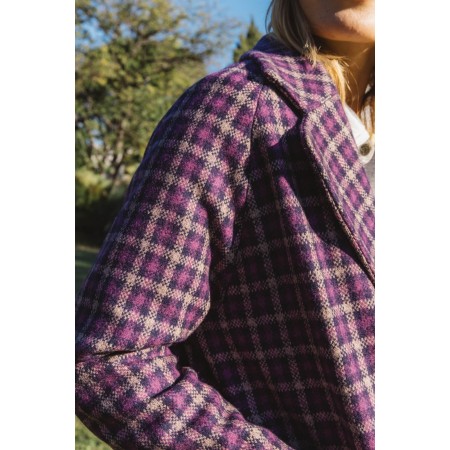 Lenny purple checked coat in recycled wool français