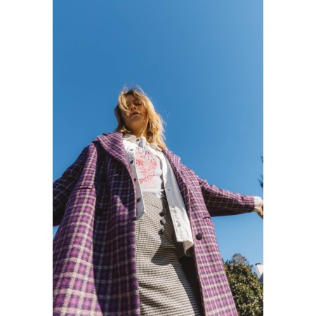 Lenny purple checked coat in recycled wool français