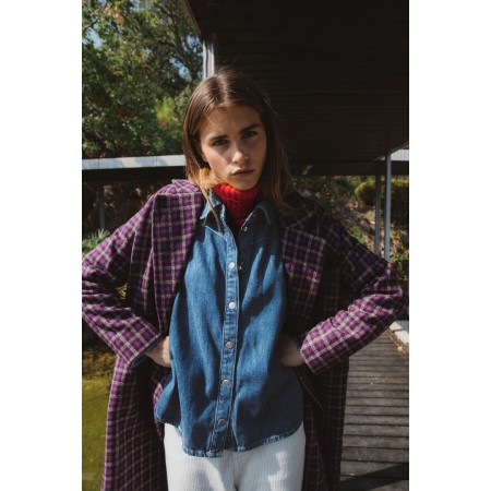 Lenny purple checked coat in recycled wool français