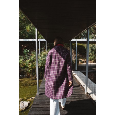 Lenny purple checked coat in recycled wool français