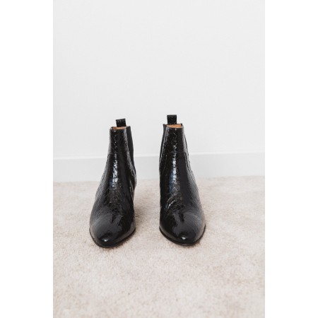 Laeticia black patent ankle boots pas cher 