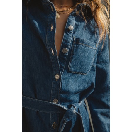 Brigitte denim blue midi dress chez Cornerstreet bien 