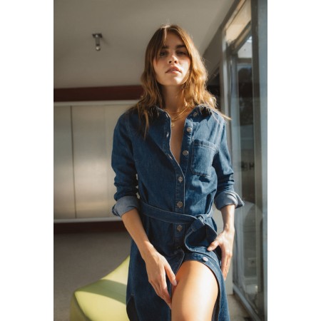 Brigitte denim blue midi dress chez Cornerstreet bien 