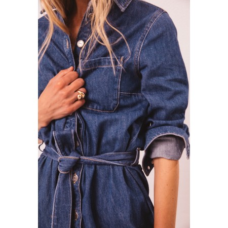 Brigitte denim blue midi dress chez Cornerstreet bien 