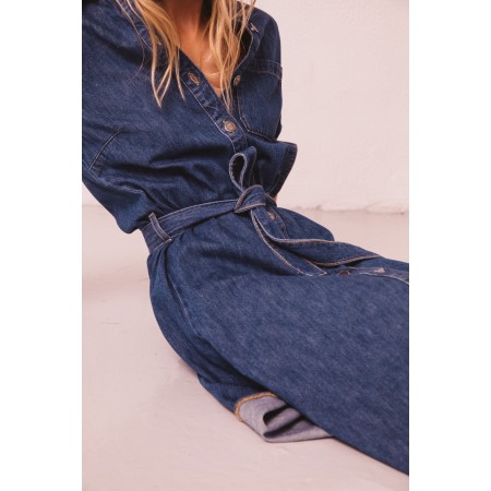 Brigitte denim blue midi dress chez Cornerstreet bien 