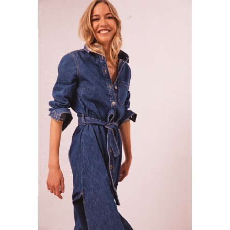 Brigitte denim blue midi dress chez Cornerstreet bien 