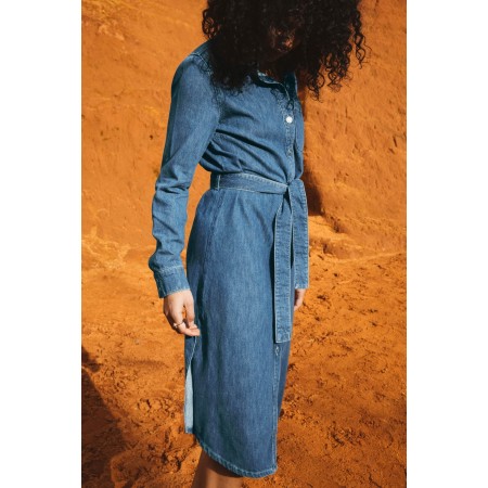 Brigitte denim blue midi dress chez Cornerstreet bien 